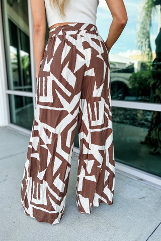 Brown Abstract Wide Leg Pants - Simply Me Boutique