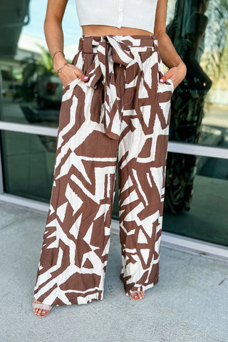 Brown Abstract Wide Leg Pants - Simply Me Boutique