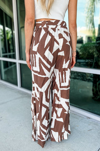 Brown Abstract Wide Leg Pants - Simply Me Boutique