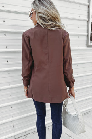 Brown Power Move Ruched Blazer - Simply Me Boutique