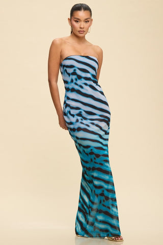 Blue Mirage Strapless Maxi Dress with Bodysuit