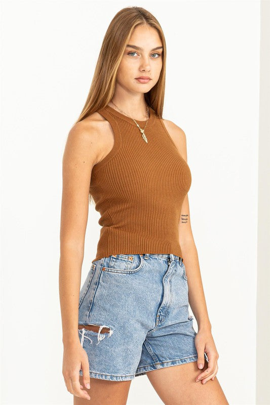 Easy Does It Brown Knit Sweater Tank
