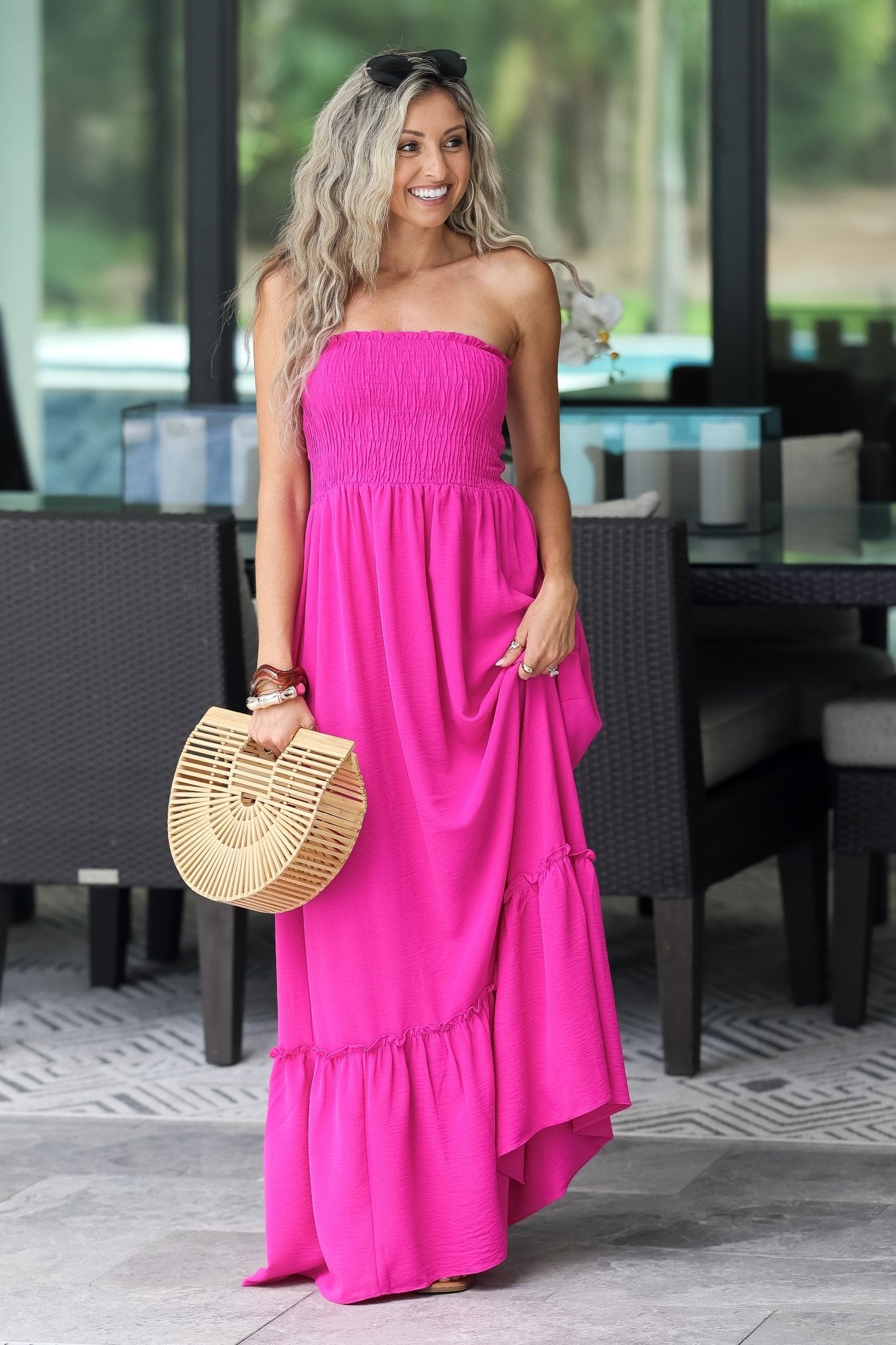 Cabana Club Strapless Smocked Maxi Dress (Hot Pink) – Simply Me Boutique