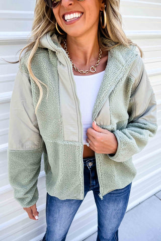 Cabin Comfort Sage Sherpa Jacket - Simply Me Boutique