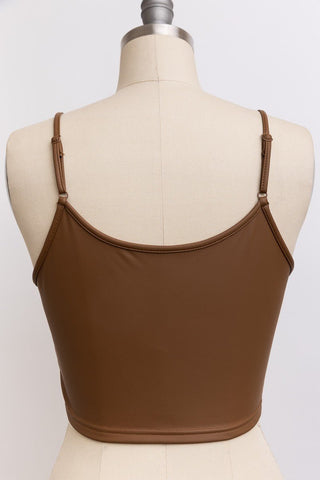 Camel Faux Leather Crop Cami Top - Simply Me Boutique