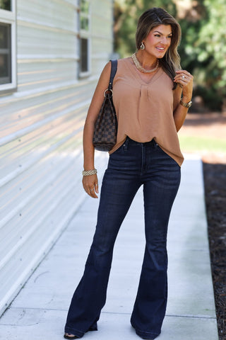 Camel Office Basic V Neck Sleeveless Top - Simply Me Boutique