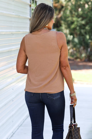 Camel Office Basic V Neck Sleeveless Top - Simply Me Boutique