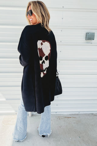 Camo Black Skull Print Sweater Cardigan - Simply Me Boutique