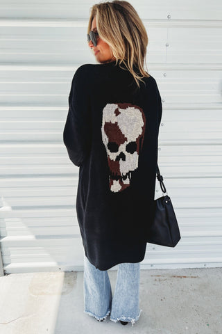 Camo Black Skull Print Sweater Cardigan - Simply Me Boutique