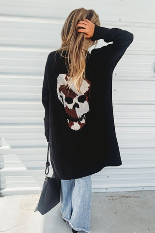 Camo Black Skull Print Sweater Cardigan - Simply Me Boutique