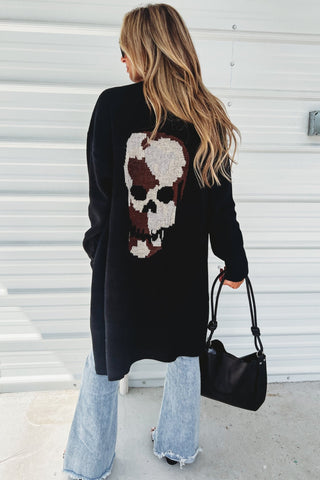 Camo Black Skull Print Sweater Cardigan - Simply Me Boutique