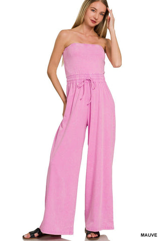 Carefree Days Acid Washed Strapless Jumpsuit (Mauve) - Simply Me Boutique