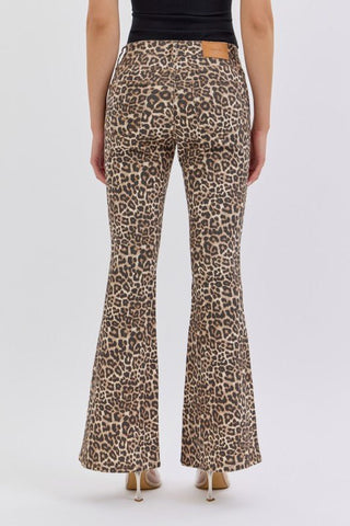 CELLO Blakeley Leopard Mid Rise Flare Jeans - Simply Me Boutique