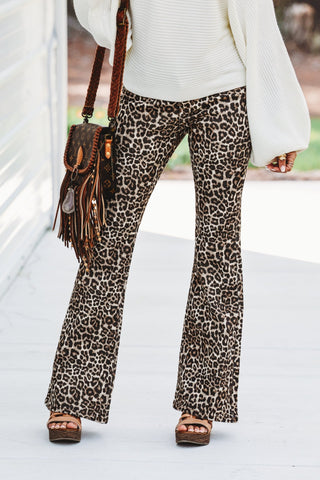 CELLO Blakeley Leopard Mid Rise Flare Jeans - Simply Me Boutique