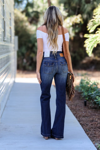 CELLO Caroline Super High Rise Seamed Flare Jeans - Simply Me Boutique