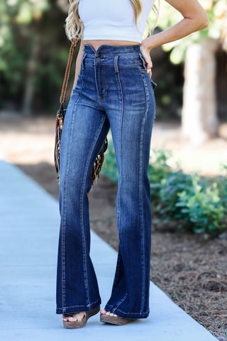 CELLO Caroline Super High Rise Seamed Flare Jeans - Simply Me Boutique