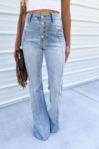 CELLO Sadie High Rise Seam Detail Flare Jeans - Simply Me Boutique