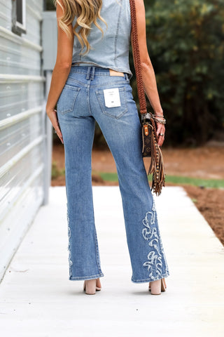 CELLO Skylar Frayed Patch Flare Jeans - Simply Me Boutique