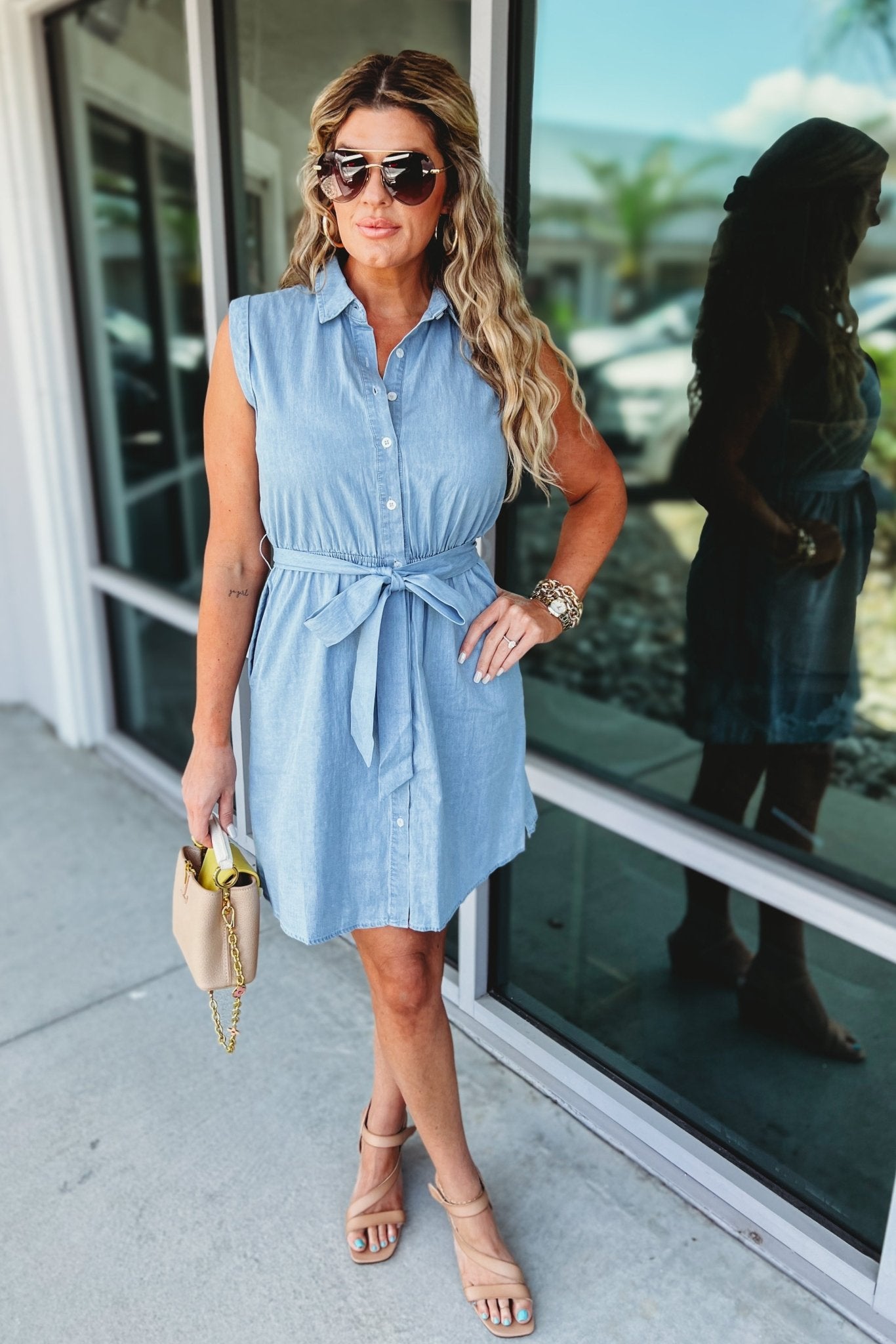 Chambray Charm Shirt Dress Wear to Work Simply Me Boutique