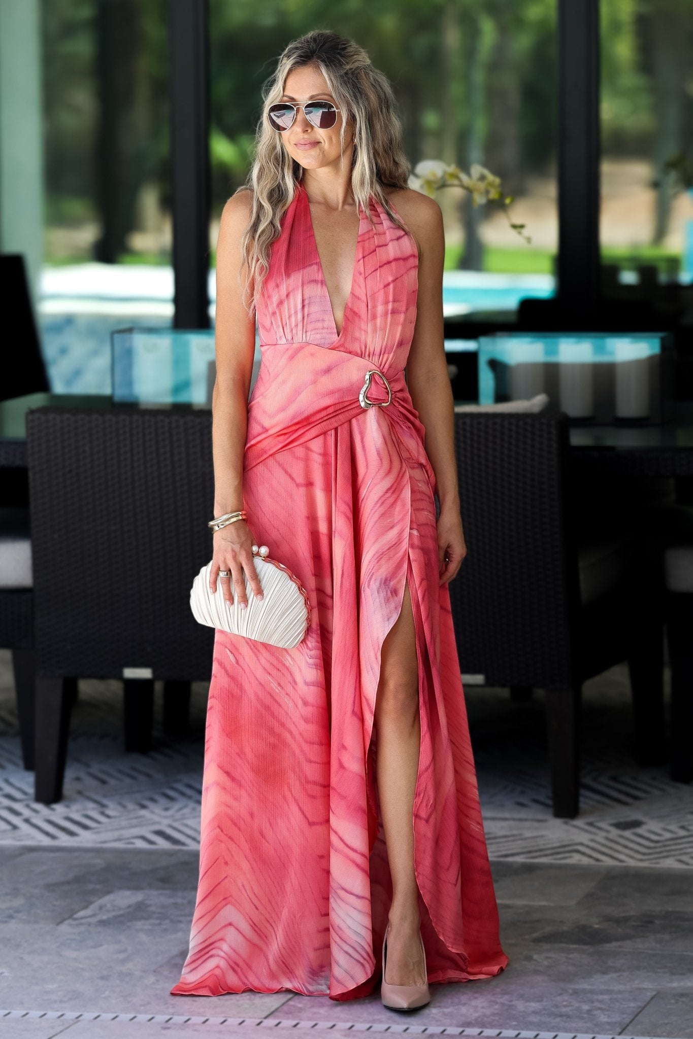 coral silk maxi dress Orange Coral Silk Designer Maxi Dress XLarge / Orange / Silk