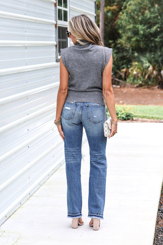 Charcoal Grey High Neck Sleeveless Knit Top - Simply Me Boutique