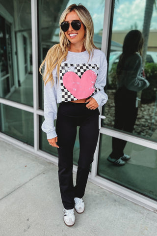 Checkered Heart Grey Sweatshirt - Simply Me Boutique