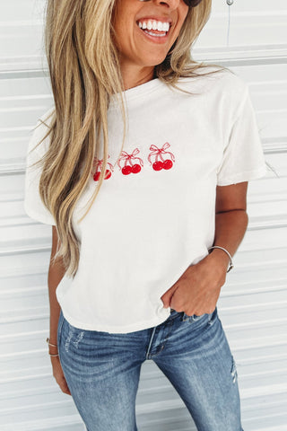 Cherry Trio Crop Tee - Simply Me Boutique