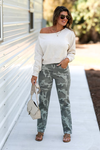 Chic Comfort Beige Boatneck Cropped Sweatshirt - Simply Me Boutique