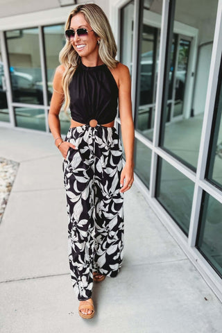 Chic Cut Out Black & White Halter Jumpsuit - Simply Me Boutique