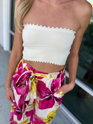 Chic Scallop Edge Oatmeal Cropped Tube Top - Simply Me Boutique