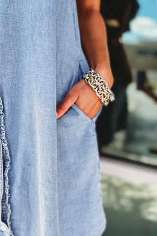 Chic Status Ruffle Chambray Dress - Simply Me Boutique