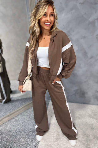 City Sprint Brown Zip Up Top Pants Set - Simply Me Boutique