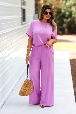 Cityscape Lightweight Pants SET (Bright Mauve) - Simply Me Boutique