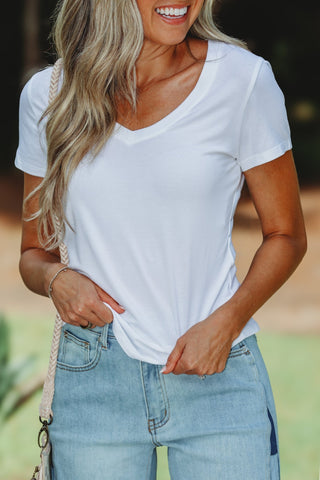 Classic Choice V Neck Modal Tee (White) - Simply Me Boutique