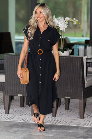 Classic Confidence Belted Shirt Dress - Simply Me Boutique