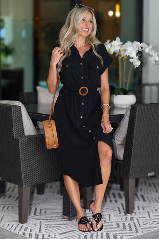 Classic Confidence Belted Shirt Dress - Simply Me Boutique