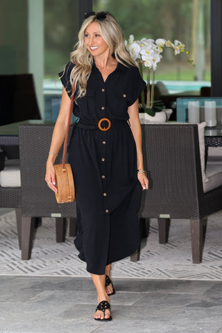 Classic Confidence Belted Shirt Dress - Simply Me Boutique