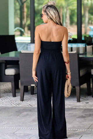 Coastal Goddess Front Twist Jumpsuit (BLACK) - Simply Me Boutique