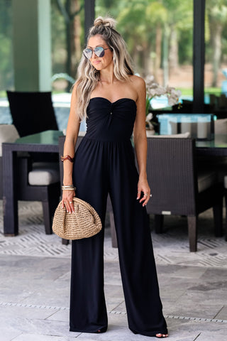 Coastal Goddess Front Twist Jumpsuit (BLACK) - Simply Me Boutique