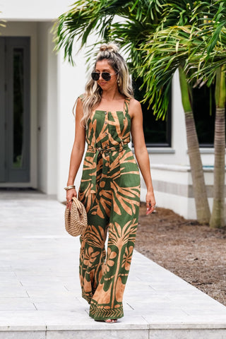 Coastal Retreat Palm Olive Jumpsuit - Simply Me Boutique