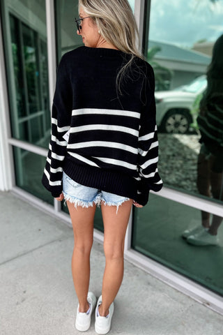 Coastal Stripes BLACK Oversized Sweater - Simply Me Boutique