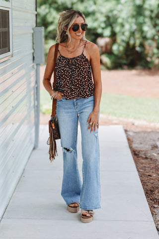Cocoa Charm Polka Dot Cropped Cami Top - Simply Me Boutique
