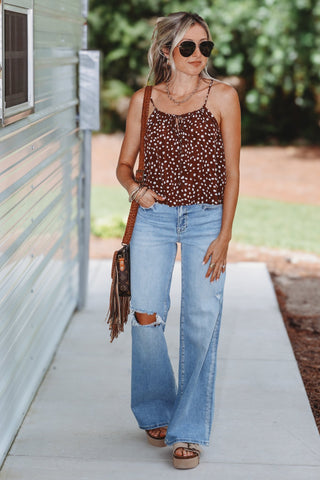 Cocoa Charm Polka Dot Cropped Cami Top - Simply Me Boutique