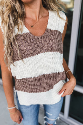 Coffee Break Striped Sweater Tank - Simply Me Boutique