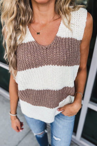 Coffee Break Striped Sweater Tank - Simply Me Boutique