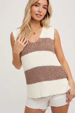 Coffee Break Striped Sweater Tank - Simply Me Boutique