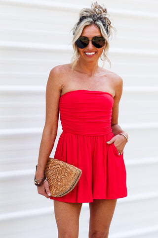 Color Me Cute Strapless Romper (Red) - Simply Me Boutique