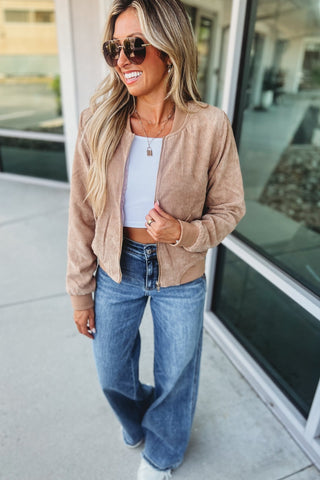 Corduroy Front Zip Up Bomber Jacket MORE COLORS! - Simply Me Boutique