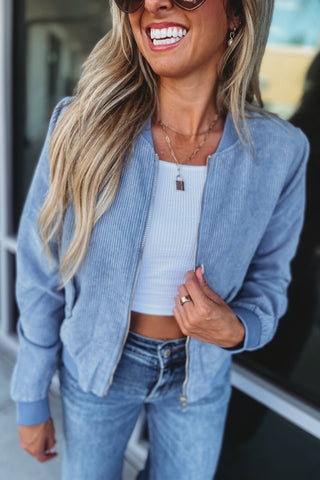 Corduroy Front Zip Up Bomber Jacket MORE COLORS! - Simply Me Boutique