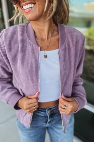 Corduroy Front Zip Up Bomber Jacket MORE COLORS! - Simply Me Boutique